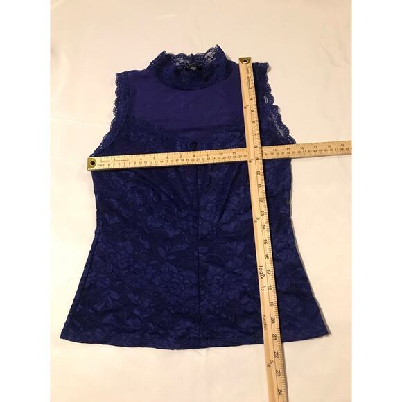 Guess women's Y2K lace overlay top Royal blue Size large Party Festival Office - Picture 4 of 8